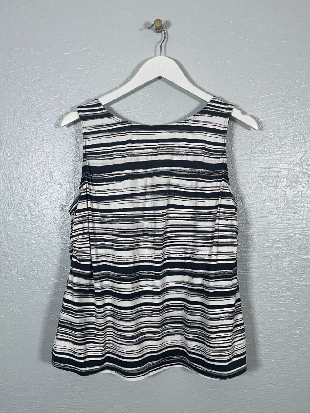 Lands End Women Plus Size 16W Black White Stripe Swim Tank Top Padded Bra